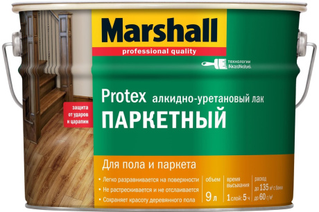 Купить Лак MARSHALL PROTEX паркетный  износостойкий  глянцевый  9 л 5255189 фото №1